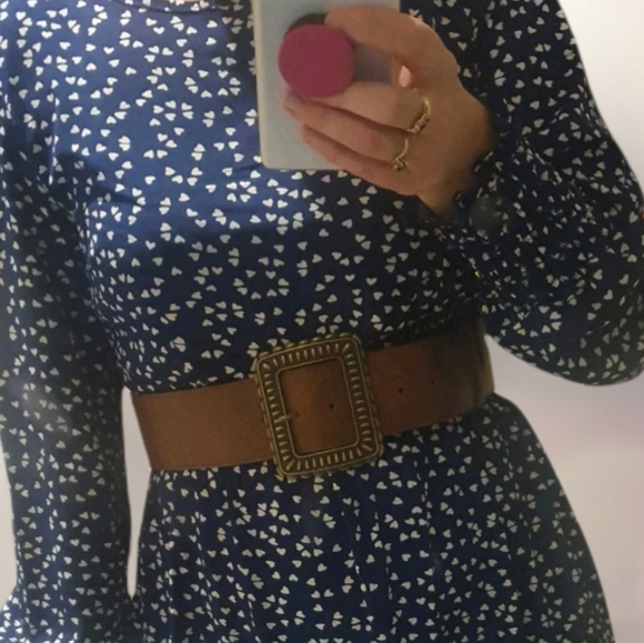 Women's wide brown vegan leather boho chic vintage big bronze buckle waist belt - Picture 15 of 17